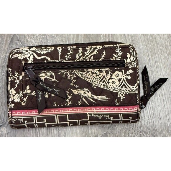 Vera Bradley Imperial Toile Floral Garden Birds Brown Quilt Turn Lock Zip Wallet - Picture 2 of 7